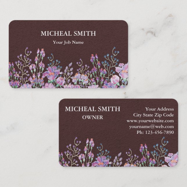 Carte De Visite Moderne Boho Floral Kraft  (Devant / Derrière)