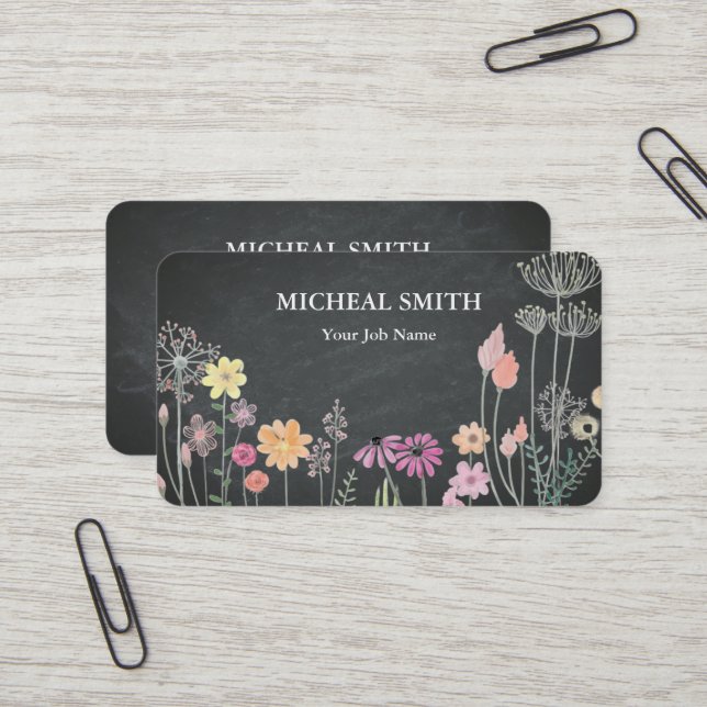 Carte De Visite Moderne Boho Floral Kraft  (Devant/Arrière en situation)
