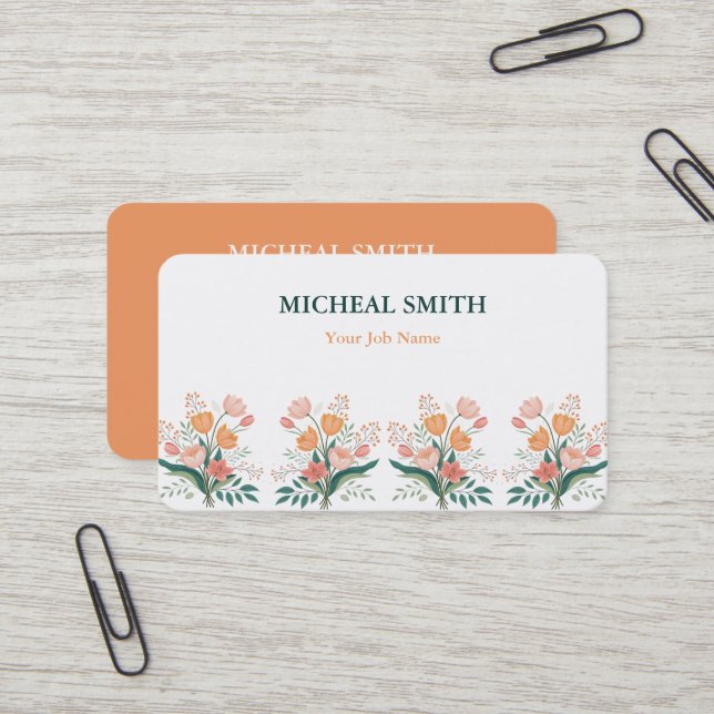 Carte De Visite Moderne Boho Floral Kraft  (Devant/Arrière en situation)