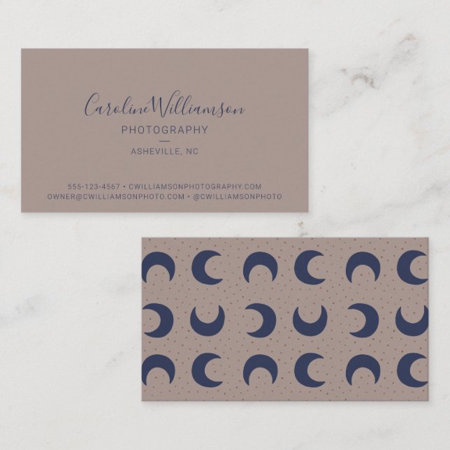 Carte De Visite Moderne Boho Lunes Beige Bleu Tendance Simple (Devant / Derrière)