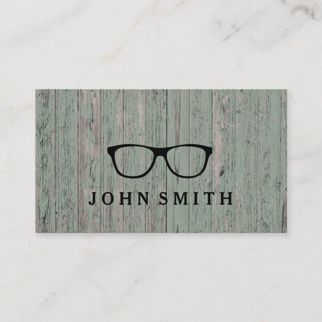 Carte De Visite Moderne Bois Vert Logo de Lunettes Rustique & Raff (Devant)