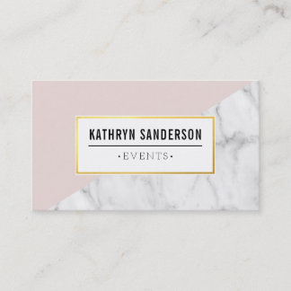 Carte De Visite MODERNE BOLD ANGLE logo or rose pâle marbre gris