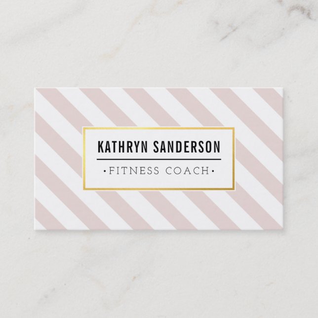 Carte De Visite MODERNE BOLD strié or logo emblème blush rose (Devant)