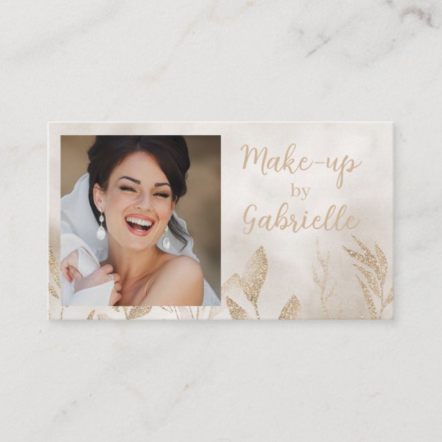 Carte De Visite Moderne Botanique Beige Boho Photo Script  (Devant)