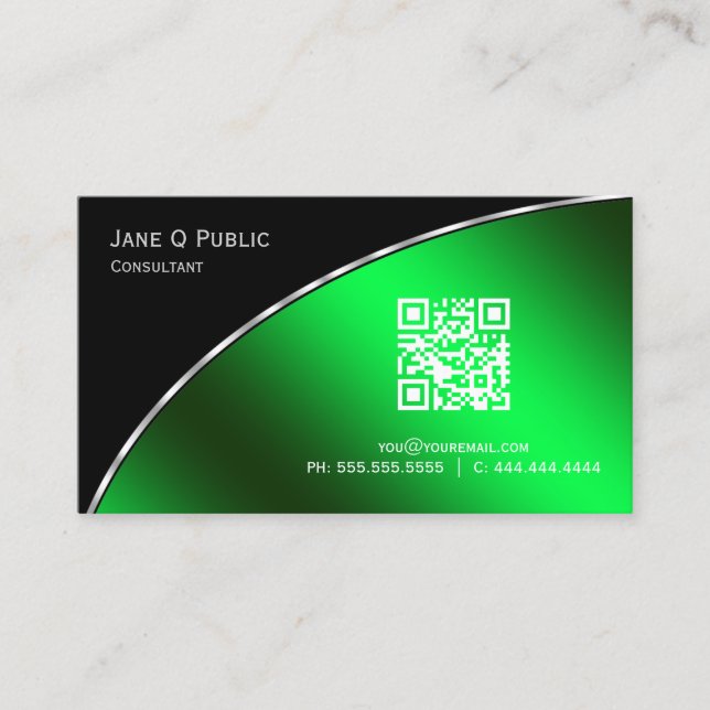 Carte De Visite Moderne brillant vert QR Élégant professionnel (Devant)