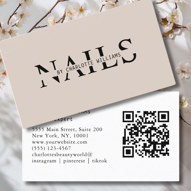 Carte De Visite Moderne, Brown léger, code QR (Modern, Light Brown, QR Code Business Card. Perfect for Beauty, Nails, Lashes, Hair experts and more)