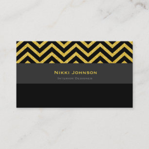 Carte de visite moderne Chevron Black & Gold Glam