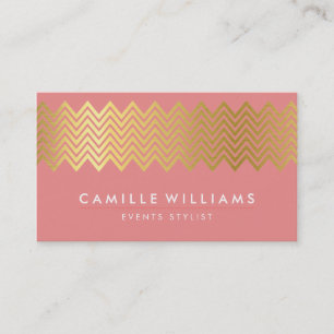 Carte De Visite MODERNE CHEVRON feuille d'or motif corail tendance