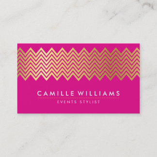 Carte De Visite MODERNE CHEVRON feuille d'or motif rose chaud bril