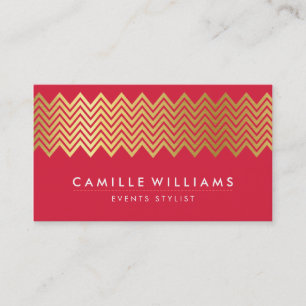 Carte De Visite MODERNE CHEVRON feuille d'or motif tendance rouge