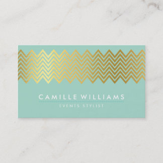 Carte De Visite MODERNE CHEVRON feuille d'or motif vert menthe ten