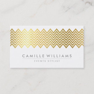 Carte De Visite MODERNE CHEVRON motif cool feuille or blanc gris