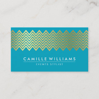 Carte De Visite MODERNE CHEVRON motif feuille or bleu turquoise