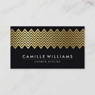 Carte De Visite MODERNE CHEVRON motif feuille or geo noir