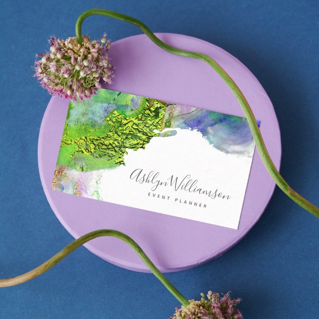 Carte De Visite Moderne, chic aquarelle vert bleu & aqua splatter (Créateur téléchargé)