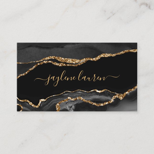 Carte De Visite Moderne Chic Black Gold Faux Agate Marbre (Devant)