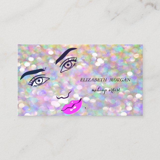 Carte De Visite Moderne Chic Bokeh Girl Face, Maquilleur (Devant)