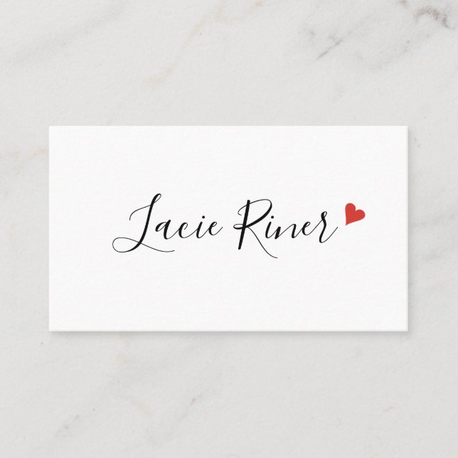 Carte De Visite Moderne Chic Écriture Rouge Cœur d'Amour (Devant)