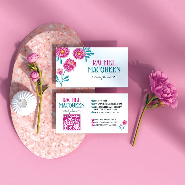Carte De Visite Moderne Chic Fleur Florale Lumineuse Aquarelle (Créateur téléchargé)