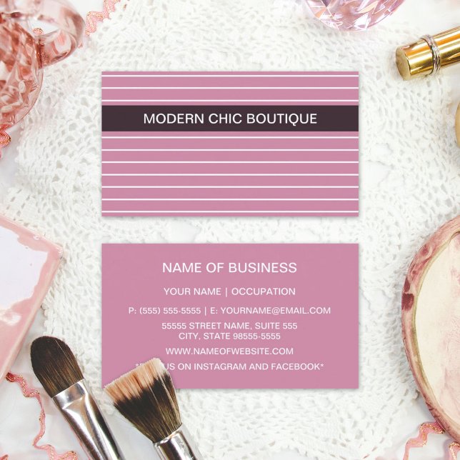 Carte De Visite Moderne Chic Mince Pink Stripes Mode Boutique (Modern Chic Thin Pink Stripes Fashion Boutique Business Cards)