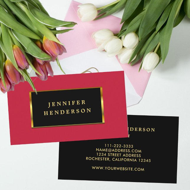 Carte De Visite Moderne chic noir or rouge cardinal professionnel (Modern chic black gold Cardinal red professional Business Card. Elegant and minimalistic)