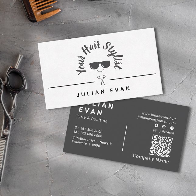 Carte De Visite Moderne Chic tendance noir & blanc Icon Hair Styli (Modern Chic Trendy Black & White Icon Hair Stylist Business Card)