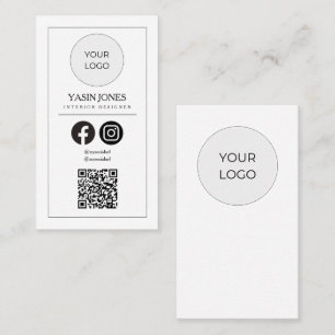 Carte De Visite Moderne Clean White QR Code Médias sociaux