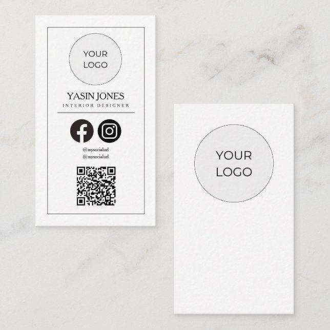 Carte De Visite Moderne Clean White QR Code Médias sociaux (Devant / Derrière)
