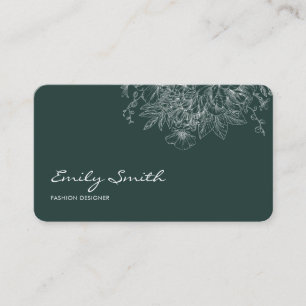 Carte De Visite Moderne Code QR Art Linéaire Fleur Bleu Foncé 