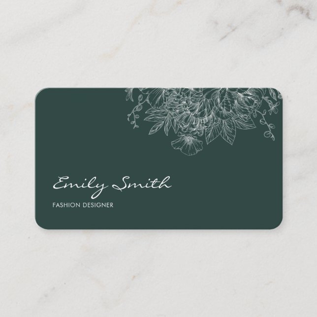 Carte De Visite Moderne Code QR Art Linéaire Fleur Bleu Foncé  (Devant)