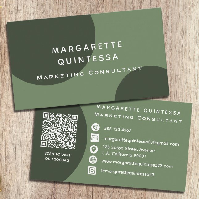 Carte De Visite Moderne Code QR Média Sociaux Abstrait Vert Forêt (Créateur téléchargé)