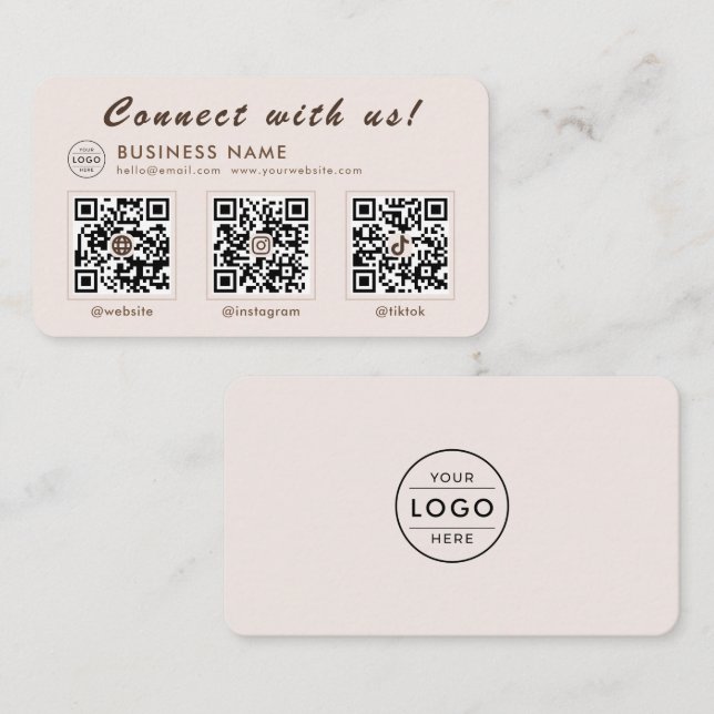 Carte De Visite Moderne code QR multi social Mocha 3 (Devant / Derrière)