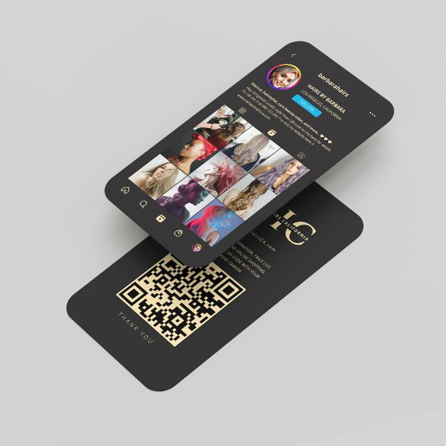 Carte De Visite Moderne coiffeur Monogramme noir Instagram (Modern Hairstylist Black Gold Monogram Instagram Business Card
)