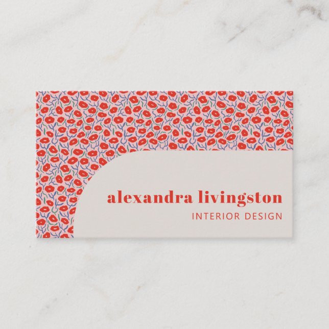 Carte De Visite Moderne Créatif Scandinave Floral Rouge (Devant)