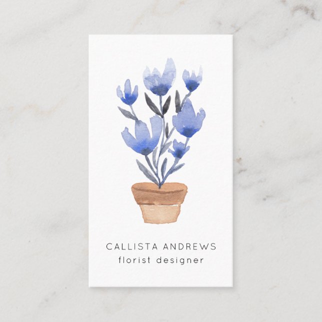 Carte De Visite Moderne Cute Blue Poted Flower Designer (Devant)