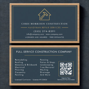 Carte de visite moderne d'artisan avec QR code en 