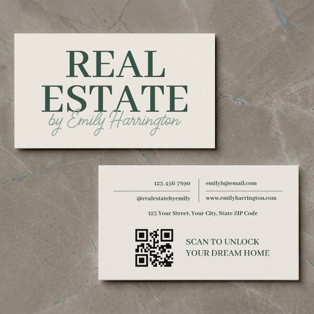 Carte de visite moderne de l'agent immobilier QR C (Créateur téléchargé)