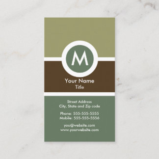 Carte de visite moderne de monogramme - vert/brun