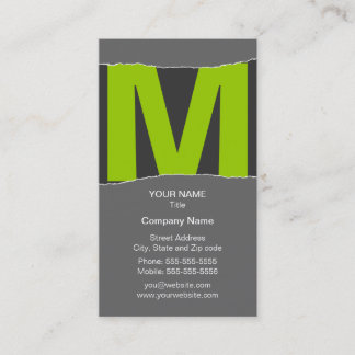 Carte de visite moderne de monogramme - vert/gris