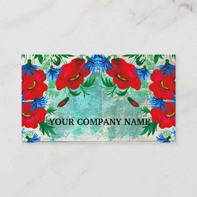 Carte De Visite Moderne Design Bois Floral Turquoise Aquarelle Bu (Devant)