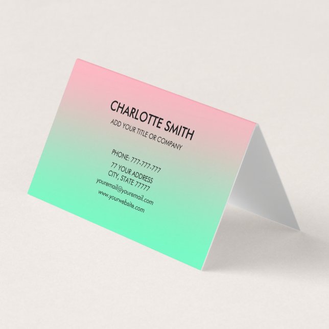 Carte De Visite Moderne Design Rose & Vert Gradient Personnalisabl (Devant)