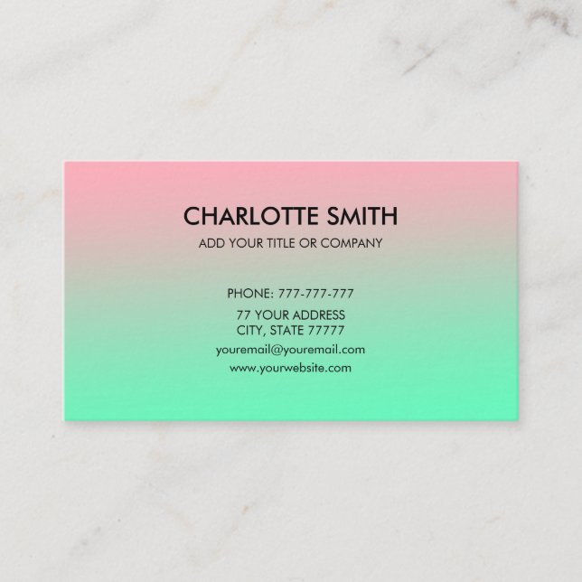 Carte De Visite Moderne Design Rose & Vert Gradient Personnalisabl (Devant)