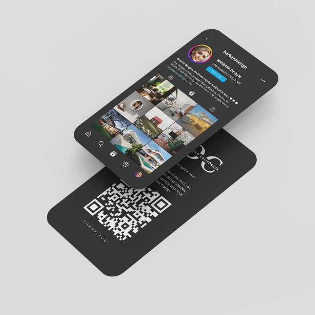 Carte De Visite Moderne Designer d'intérieur Architecte Grille Ins (Modern Interior Designer Architect ARCHITECTURE GRAPHIC DESIGNER Instagram MONOGRAM QR BLACK)
