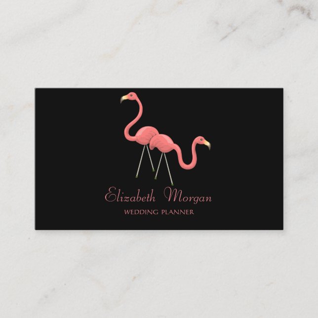 Carte De Visite Moderne drôle de fille, Flamants roses,Noir (Devant)