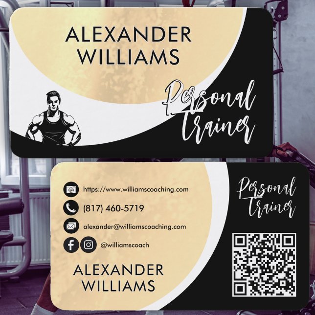 Carte De Visite Moderne dynamique QRcode Personal Trainer Fitness (Créateur téléchargé)