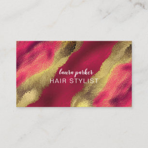 Carte De Visite Moderne Elegant Abstrait Or Brushstroke rose rouge