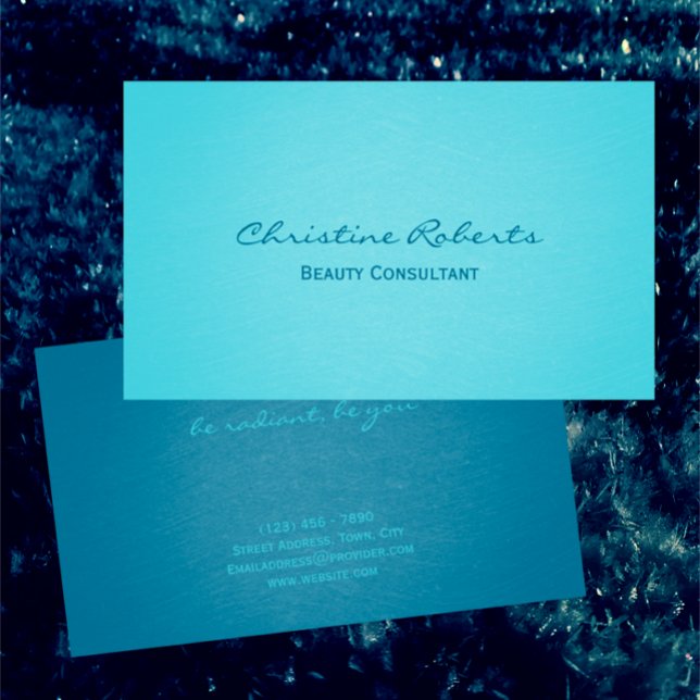 Carte De Visite Moderne Elegant Aqua Conseiller de Beauté Turquois (Add your name and details to this elegant textured teal turquoise beauty business card cool soothing)