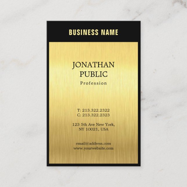 Carte De Visite Moderne Elegant Black Gold Professional Plain Luxe (Devant)