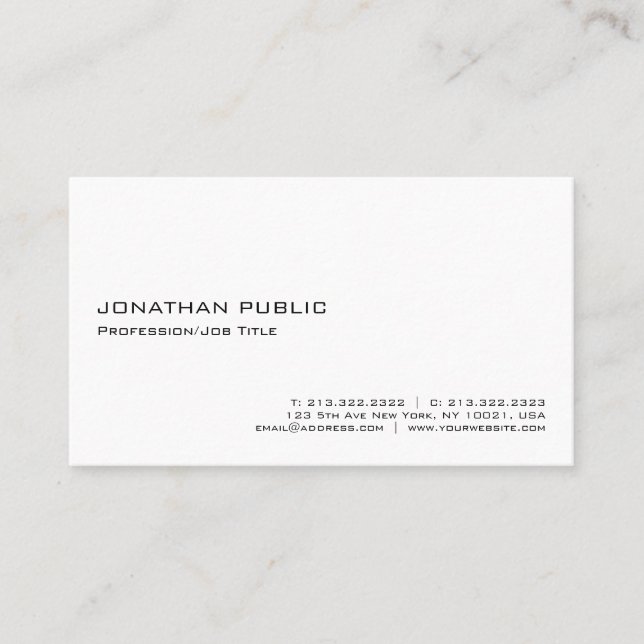 Carte De Visite Moderne Elegant Blanc Professionnel Minimaliste (Devant)