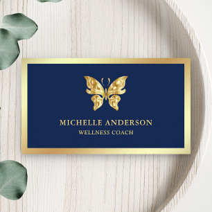 Carte De Visite Moderne Elegant Bleu Chic Bleu Papillon à huile